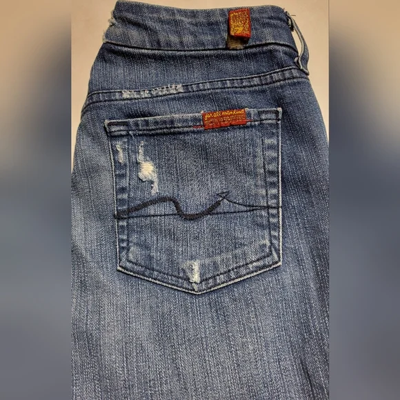 7 For all man kind jeans distressed boot cut jeans. waist size 26 - Picture 2 of 10